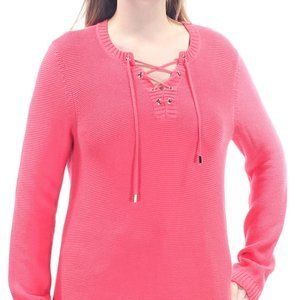 CHARTER CLUB Womens Coral Long Sleeve Wear to Work Sweater Size L